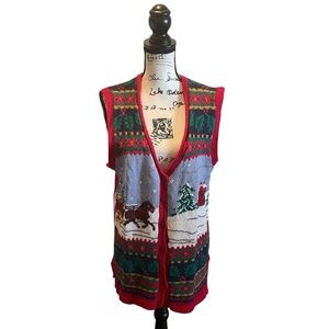 Talbots Christmas Sweater Knit Vest Red Green Size Medium Winter Holiday Novelty